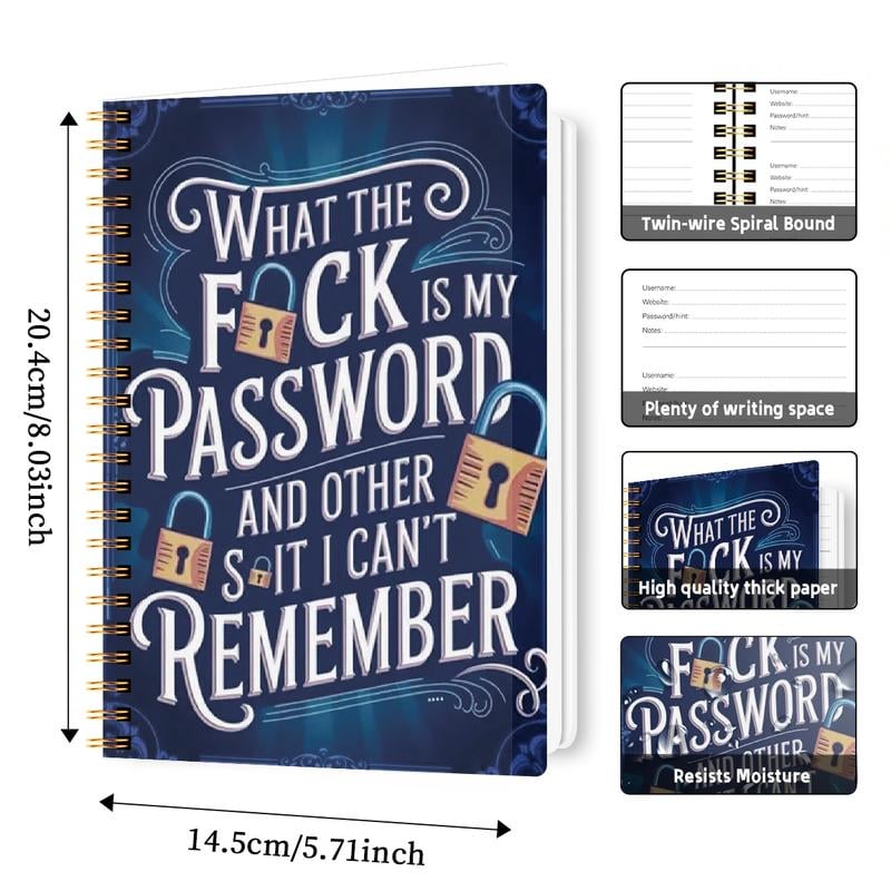 ⏰Last 4 hours Sale: Save 49%-📅Funny Password Notebook - Spiral Bound with Lock Icons & Funny Security Phrases✍️