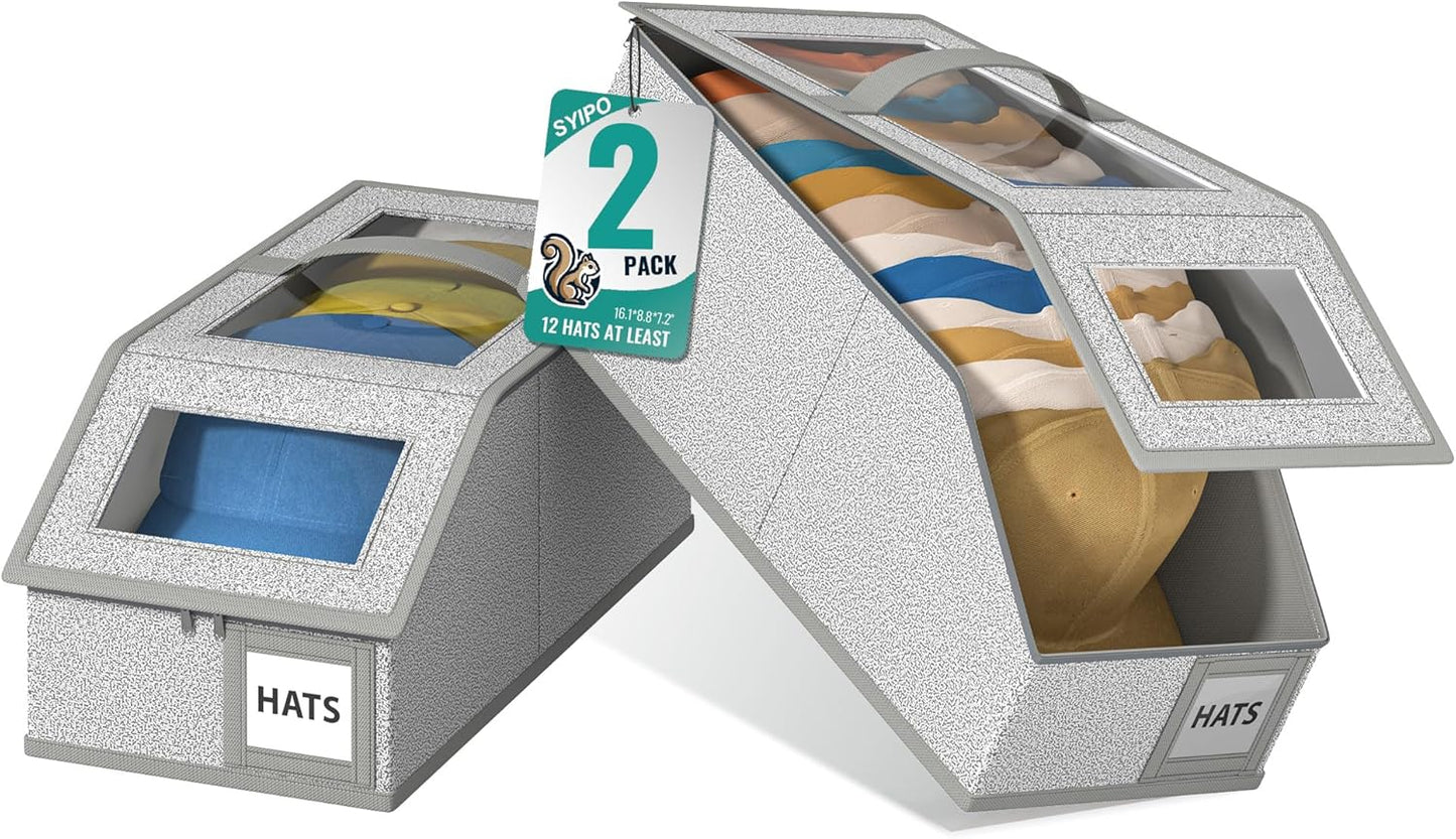 🎁Gray baseball cap storage box 2-piece stackable durable model Universal for men and women 24 hats Closet bedroom storage tool