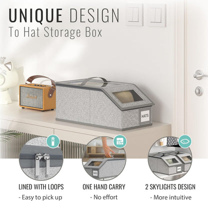 🎁Gray baseball cap storage box 2-piece stackable durable model Universal for men and women 24 hats Closet bedroom storage tool