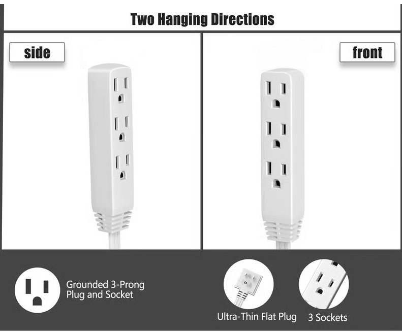 🔥🔥🏆#1 Bestselling🏆6FT Ultra Flat Plug Extension Cord Power Strip with 3 Outlets