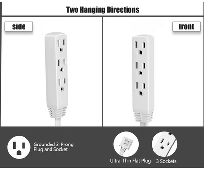 🔥🔥🏆#1 Bestselling🏆6FT Ultra Flat Plug Extension Cord Power Strip with 3 Outlets