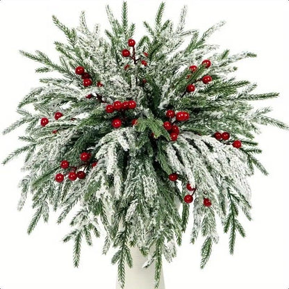 Artificial Norfolk Pine Branches with Red Berries - Christmas Greenery That Lasts!