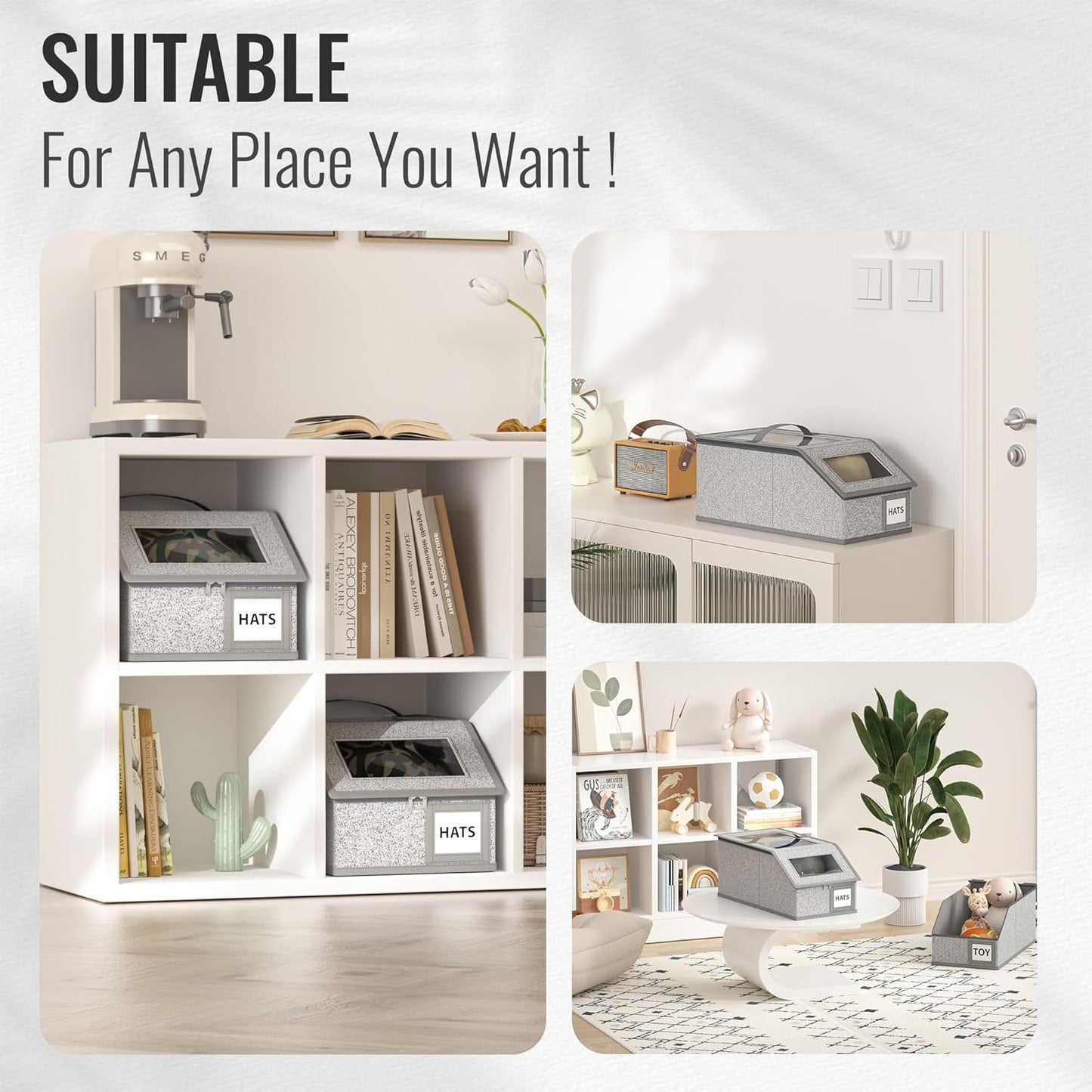 🎁Gray baseball cap storage box 2-piece stackable durable model Universal for men and women 24 hats Closet bedroom storage tool