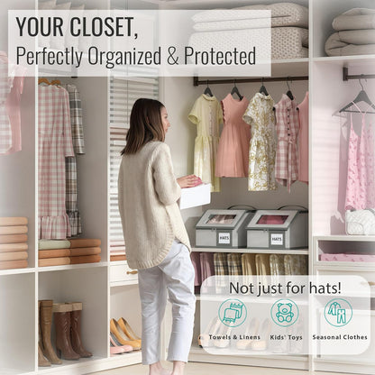 🎁Gray baseball cap storage box 2-piece stackable durable model Universal for men and women 24 hats Closet bedroom storage tool