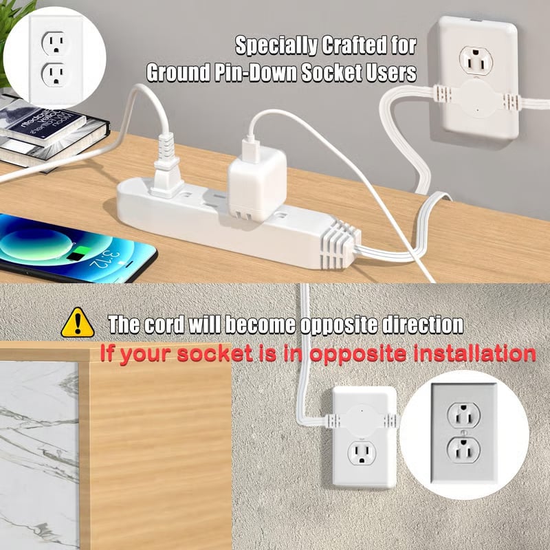 🔥🔥🏆#1 Bestselling🏆6FT Ultra Flat Plug Extension Cord Power Strip with 3 Outlets