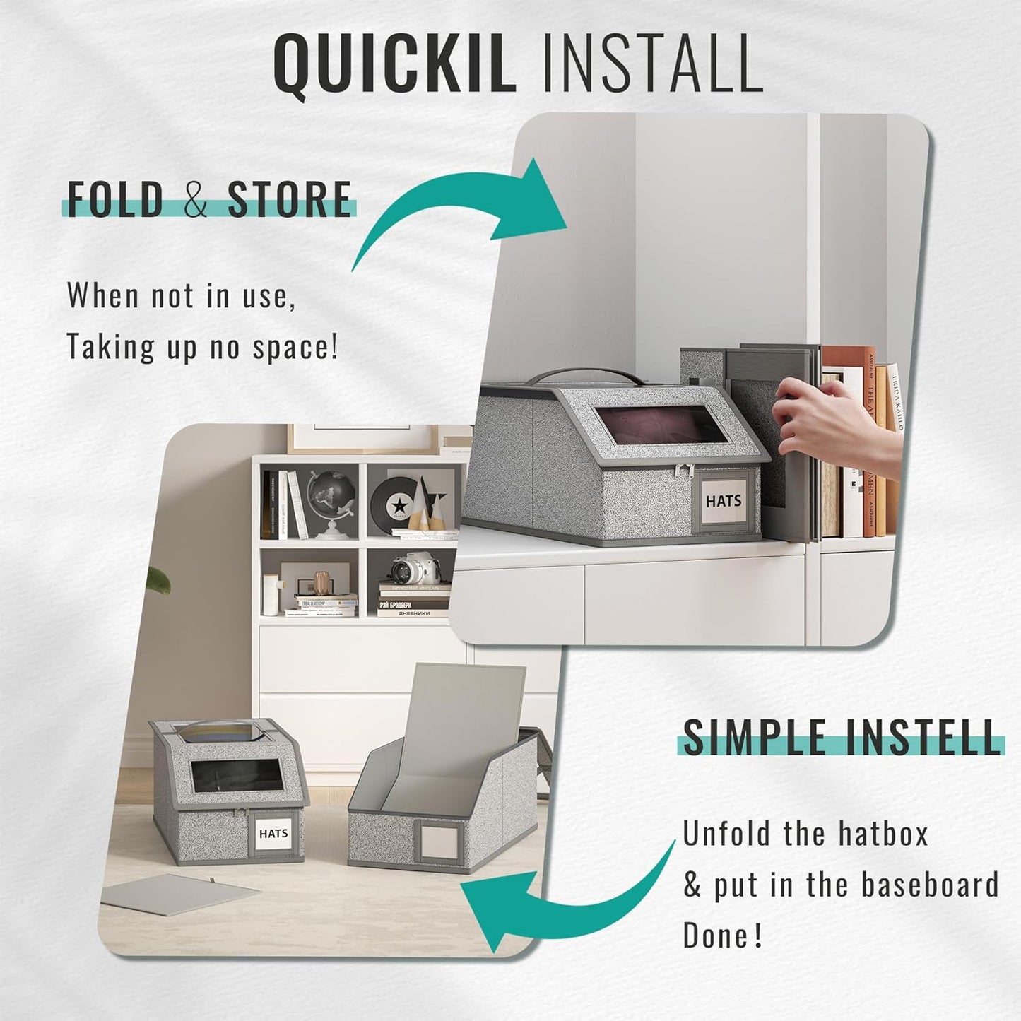 🎁Gray baseball cap storage box 2-piece stackable durable model Universal for men and women 24 hats Closet bedroom storage tool