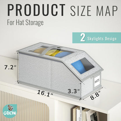 🎁Gray baseball cap storage box 2-piece stackable durable model Universal for men and women 24 hats Closet bedroom storage tool