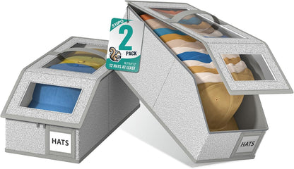 🎁Gray baseball cap storage box 2-piece stackable durable model Universal for men and women 24 hats Closet bedroom storage tool